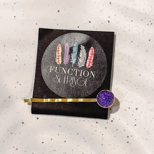 NEW Function & Fringe Purple and Gold Druzy Bobby Pin Style Hair Barrette